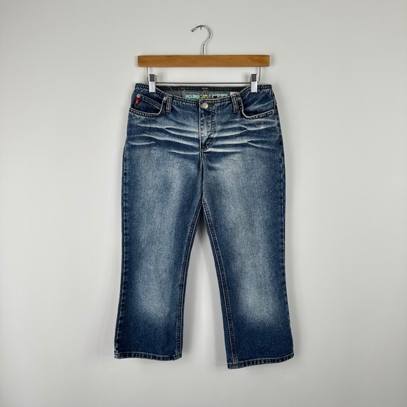 Mudd Y2K Flare Jeans Low Rise Capris Denim Blue Wash Juniors Size 29/9 - Picture 1 of 8